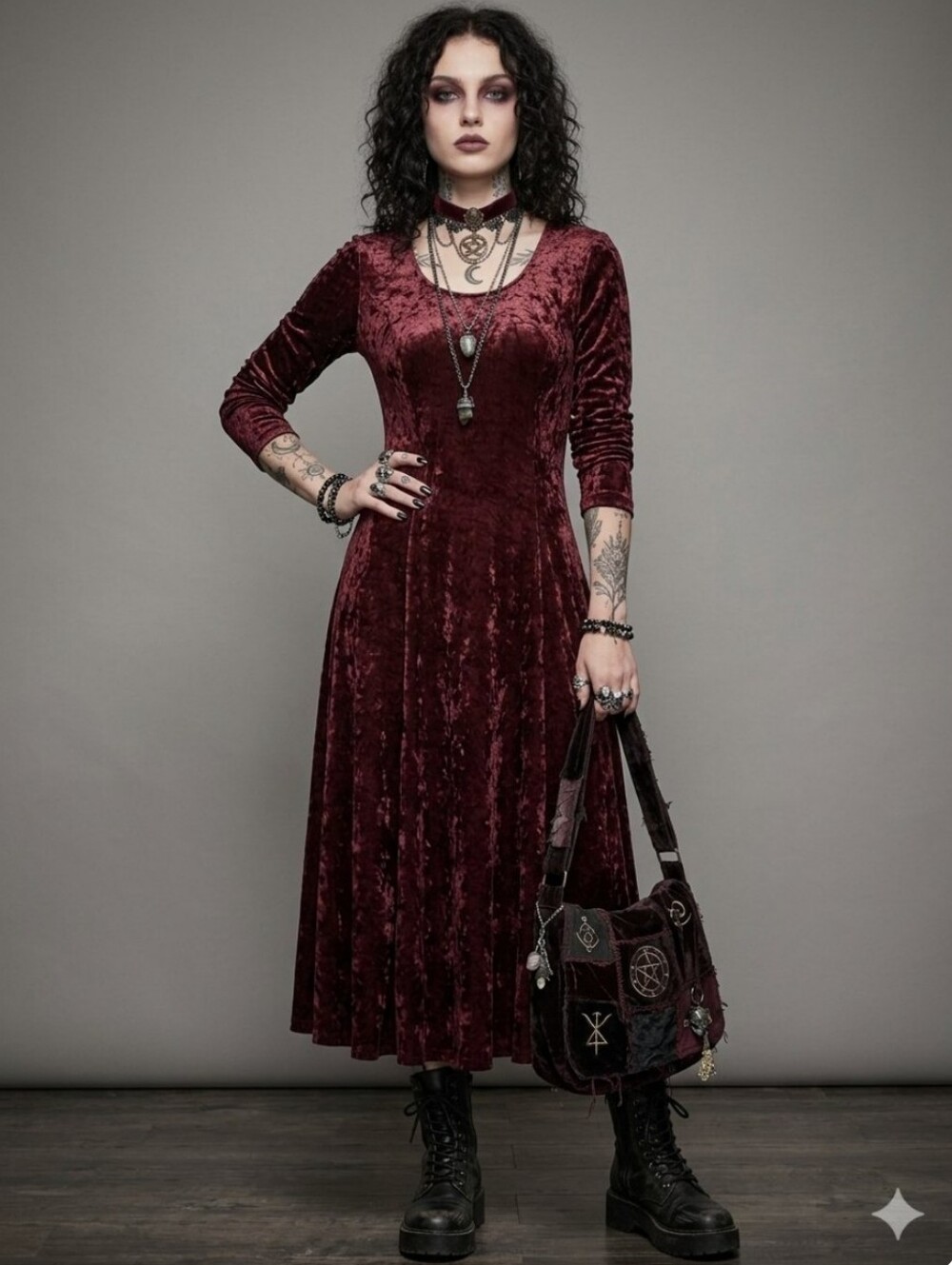 Vintage 90s Two Roads Crushed Velvet Midi Dress, Size S